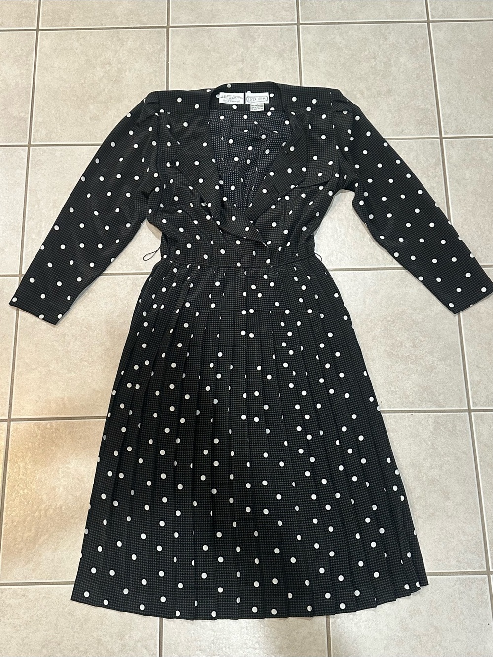 Black Polka Dot Long Sleeve Midi Dress